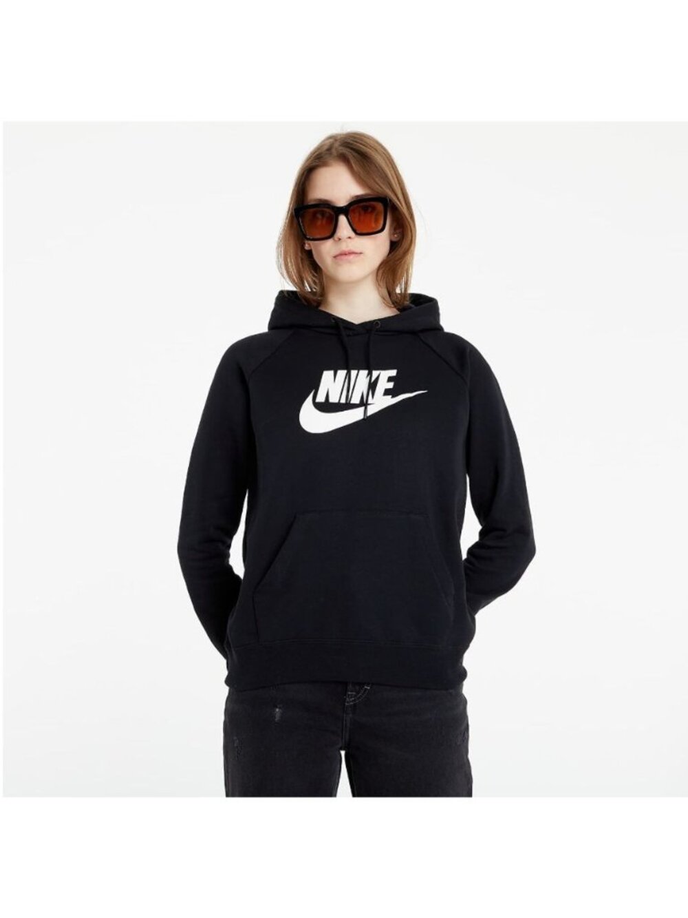 Nike Sweatshirt Medium Swoosh Pullover Hoodie Black White Relaxed Active Sporty